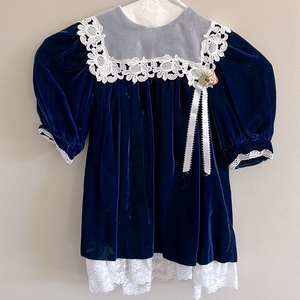 Velvet Lace Dress Blue Girls